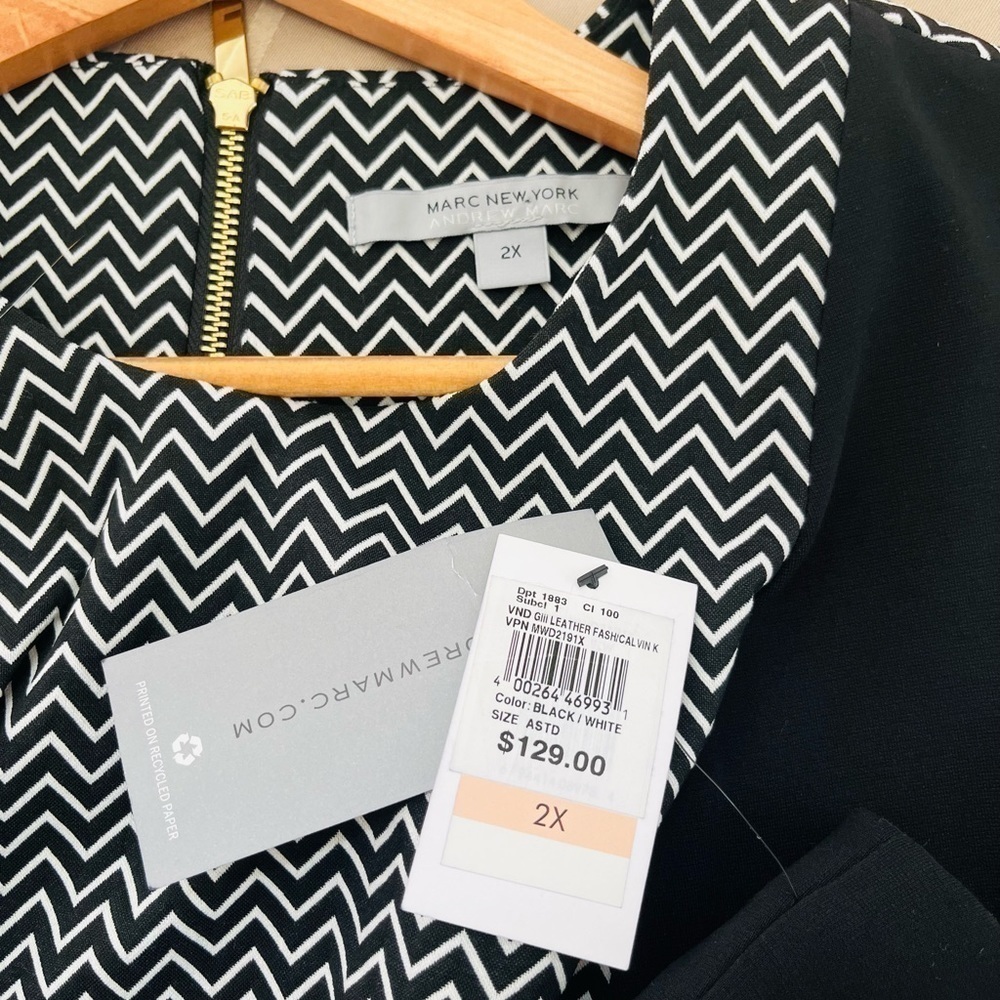 NWT Marc New York Andrew Marc Black White Shift Sleeveless Dress Plus Size 2X - Picture 3 of 6